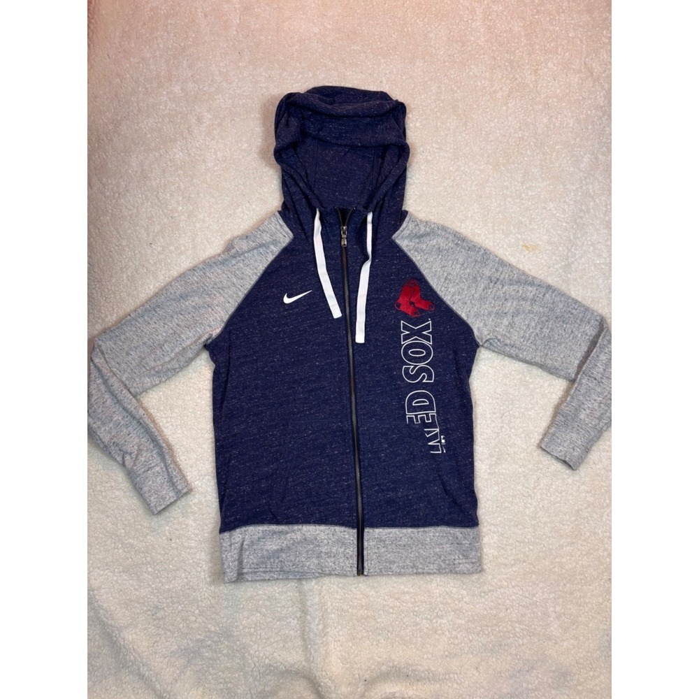 Nike Boston Red Sox Hoodie Kids Medium Blue Grey Excellent Zip Up Raglan MLB
